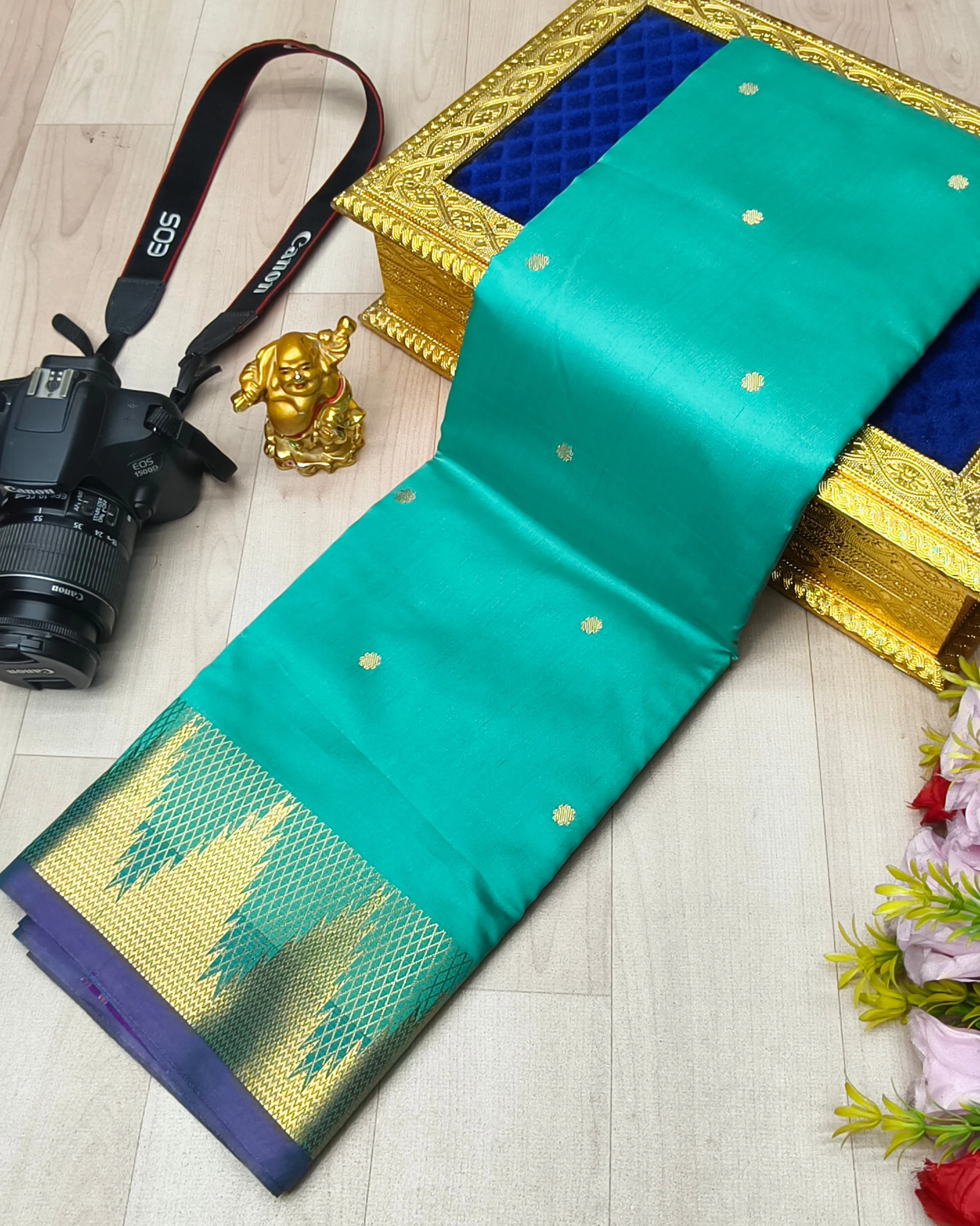 Maroon with Gold Buttas and Edges Soft Silk Saree